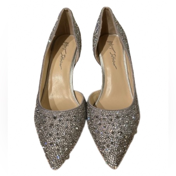 Betsey Johnson Silver Rhinestone Heels Size 11 - Picture 1 of 5